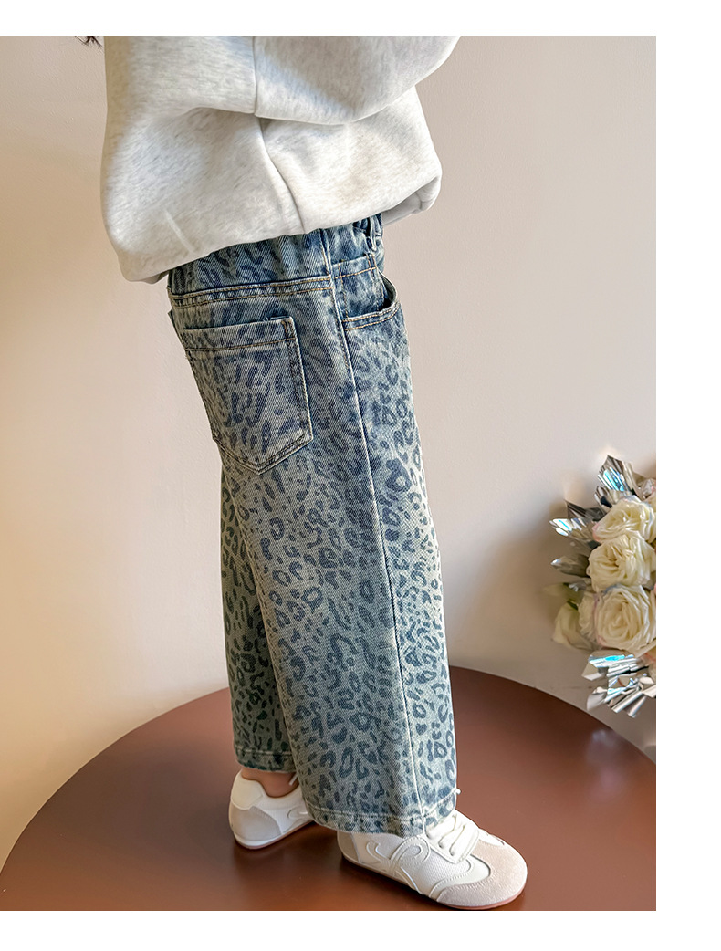 女童裤子2025新款儿童春装春秋季洋气时髦牛仔裤女宝宝豹纹阔腿裤详情22