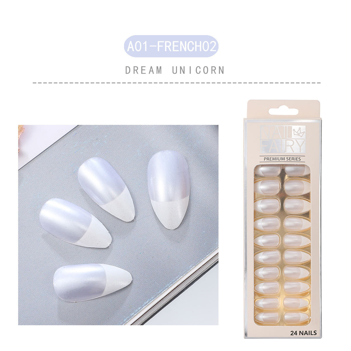 New foreign trade products: Teardrop nail detachable wearable nail art pieces, 24-piece sharp nail art patches, false nails, starry sky nail art pic 14