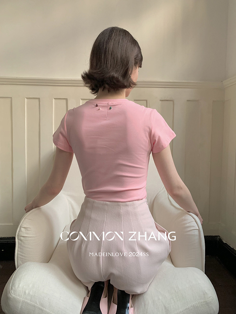 CZZHANG Summer Korean-style multi-color, niche, versatile and simple basic short-sleeved T-shirt for women A10099 pic 9