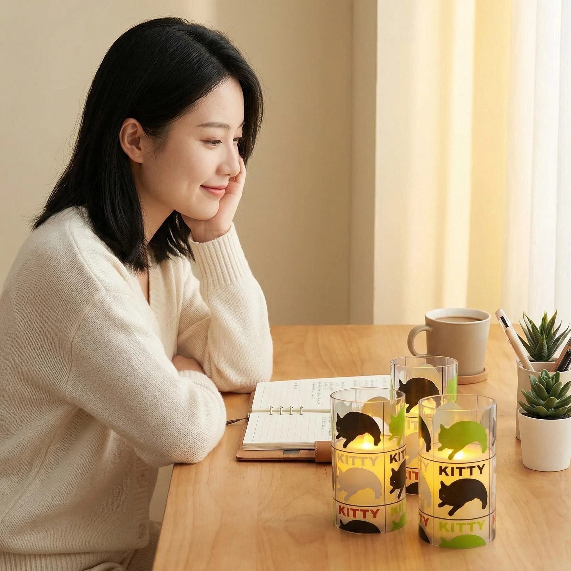 New UV-printed three-color cat pattern acrylic luminous decorative candle 7.5 electronic candle factory direct sales pic 6