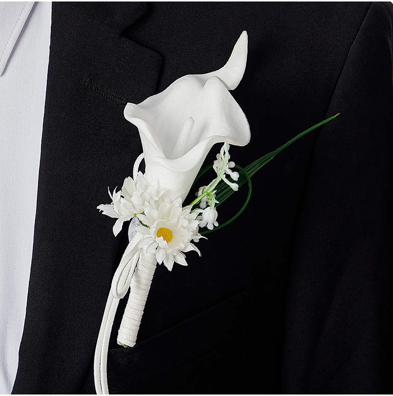 高级感婚礼胸花蜜釉粉永生花马蹄莲男士襟花手工造境新郎结婚胸花详情24