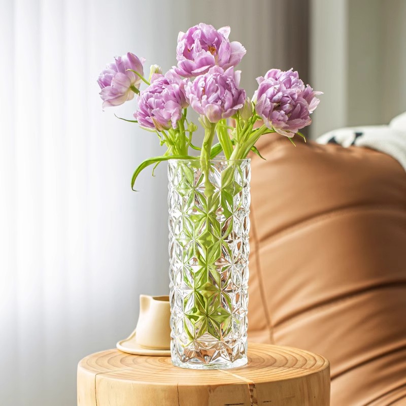 轻奢冰川纹玻璃花瓶透明加厚创意大号客厅富贵竹鲜花餐桌插摆件详情5