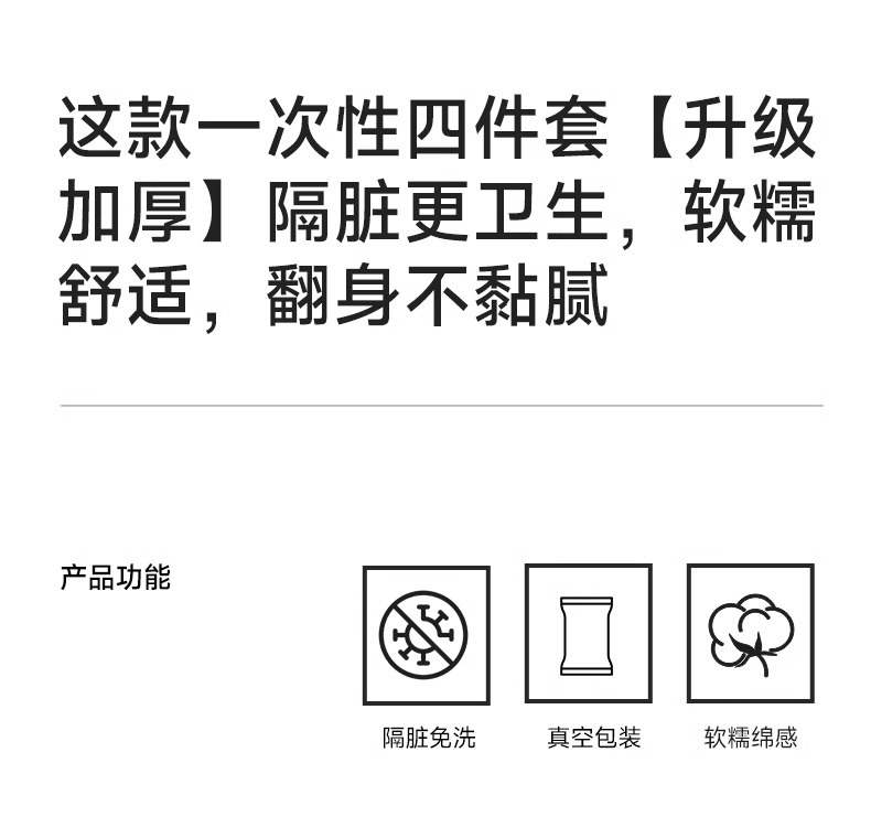 A类一次性床单被罩枕套被套纯棉灭菌加厚隔脏旅行床上用品四件套详情1