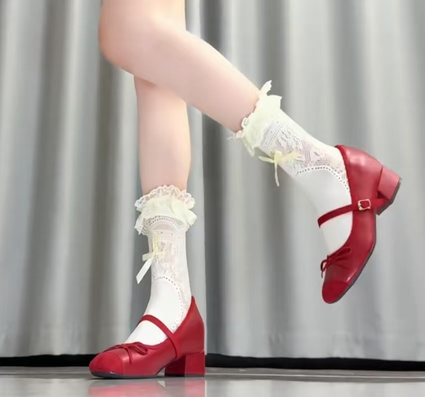 Summer lace lace mid-calf socks for women, lolita bow pile socks, y2k short socks, girlish style pic 1