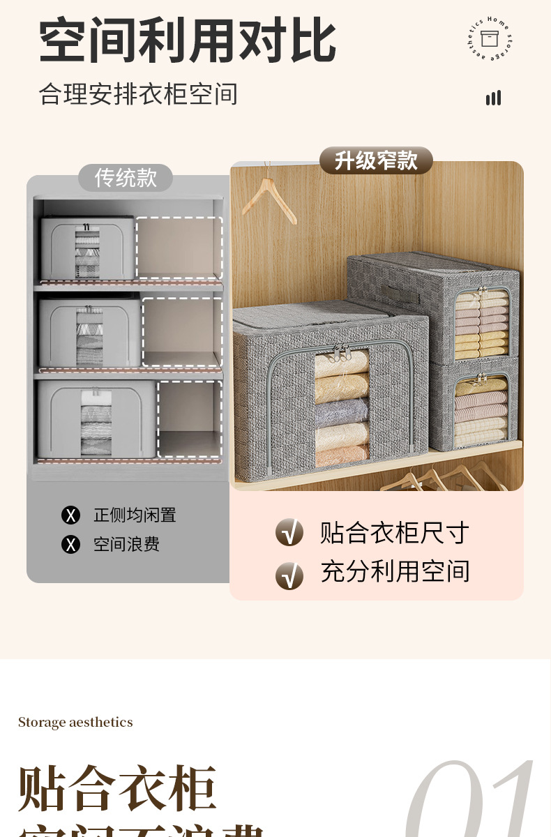加厚无纺布夹缝收纳箱家用衣服棉被可折叠收纳储物箱防尘百纳箱子详情6