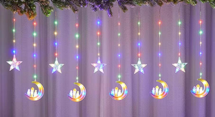 Cross-border foreign trade LED painted leather line star and moon curtain light interior decoration 10 hanging moon five-pointed star castle color pic 2