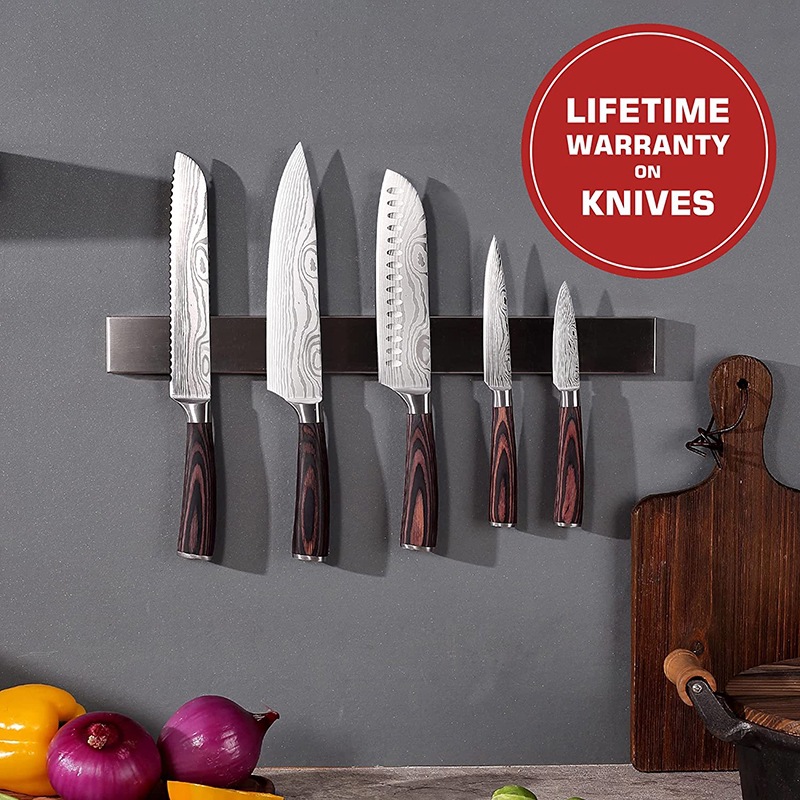 A set of 5 best-selling Japanese kitchen knives, chef knives, bread knives, Santoku knives and Damascus knives on Amazon pic 1