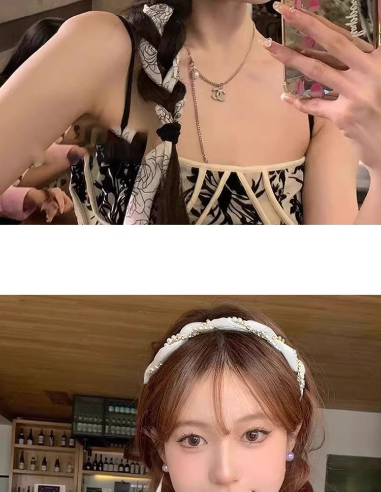 Pearl ribbon headband for women 2025 New high top braid headband, summer broken hair headband, one-piece hairpin headwear pic 26