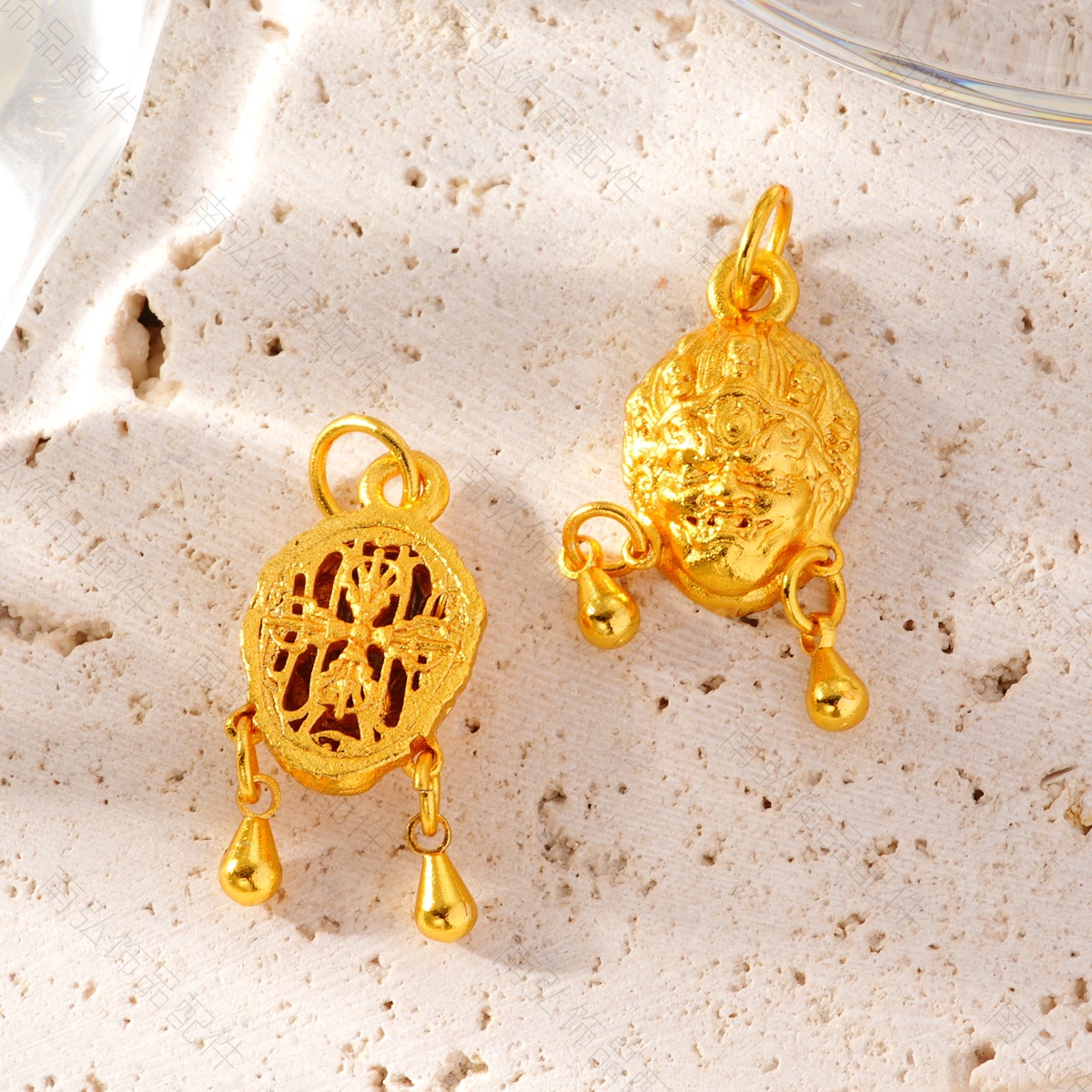 New ancient-style sand gold Zakiram Yellow God of Wealth six-character Mantra pendant, Chinese-style bracelet necklace DIY accessory matching pic 7