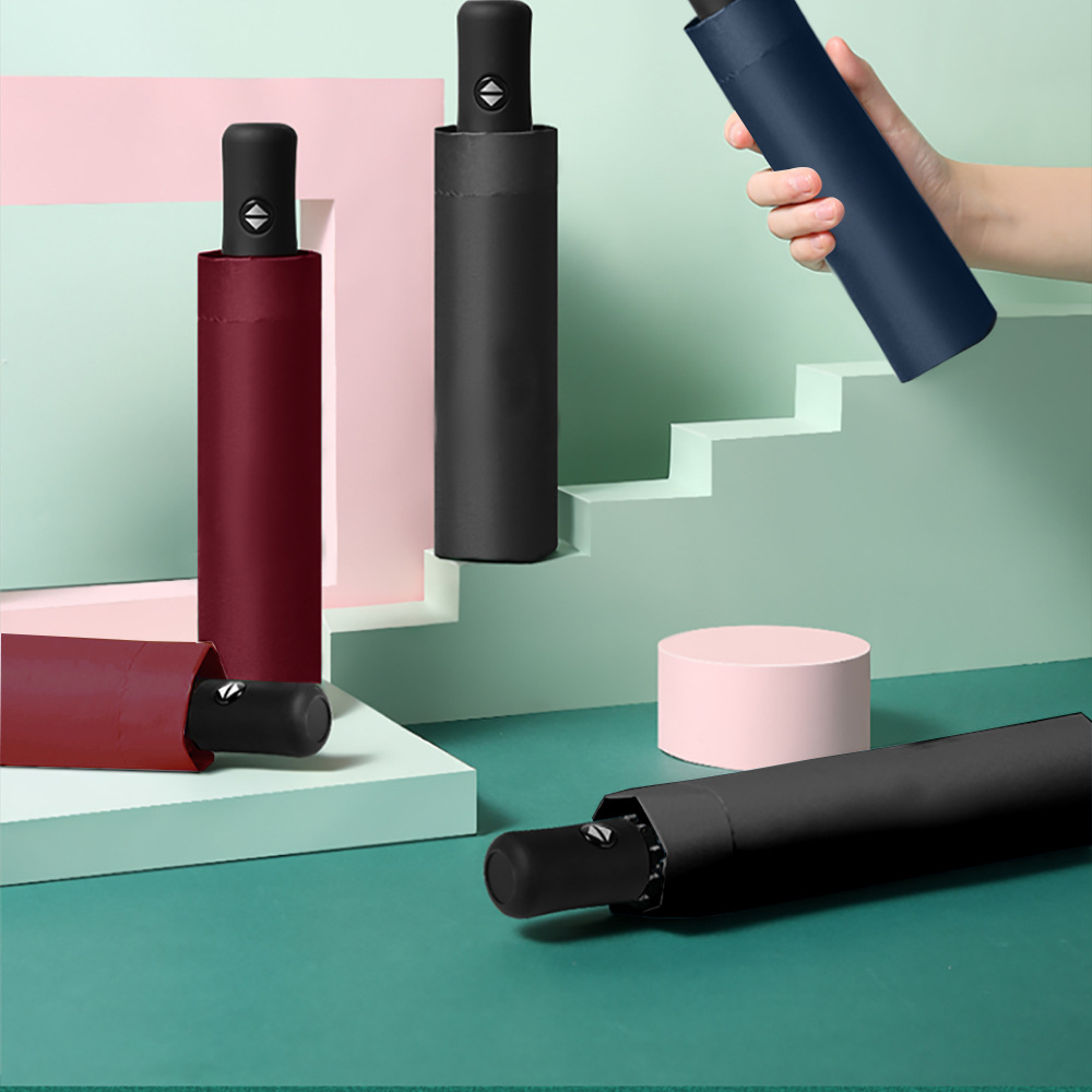 Xingbao Umbrella Industry RST three-fold Umbrella, fully automatic black rubber umbrella wholesale, printed logo advertising umbrella in stock pic 2