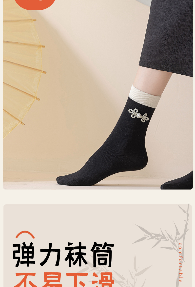 国潮阿程家批发袜子女春秋中国风新中式水墨画个性复古浮雕ins花边袜详情11