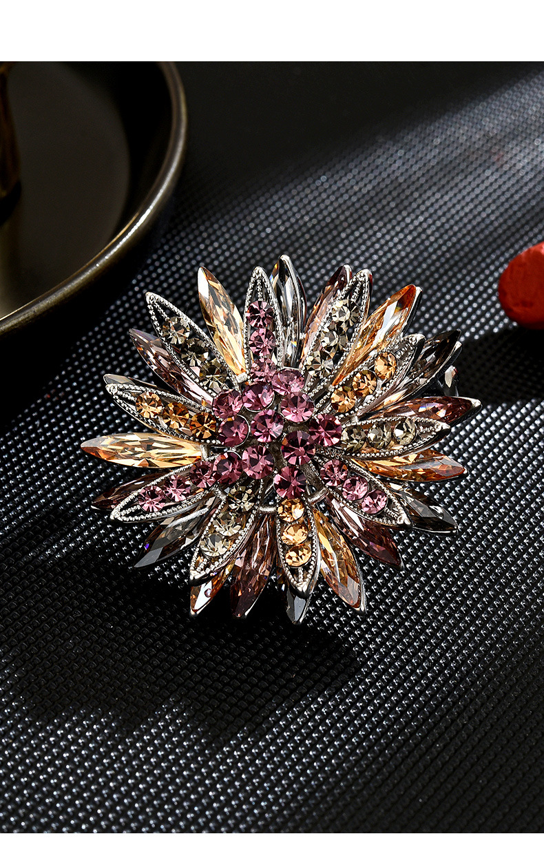 欧美精致重工太阳花胸针镶钻超闪锆石复古植物花卉胸花配饰详情16