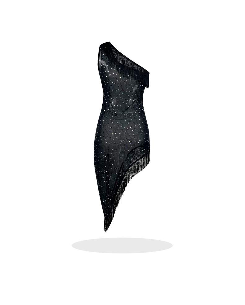 Feiyun Cross-border single-shoulder hot diamond mesh fabric seductive nightdress with irregular fringes and see-through, a sexy home wear for 736 pic 13