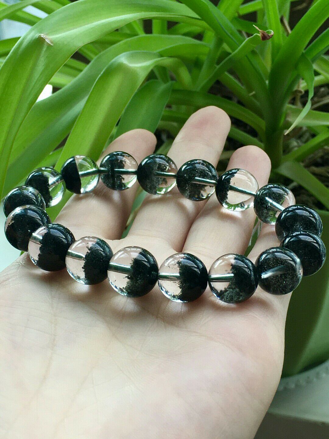 天然巴西绿幽灵手链半盆男女款单圈圆珠手串详情9