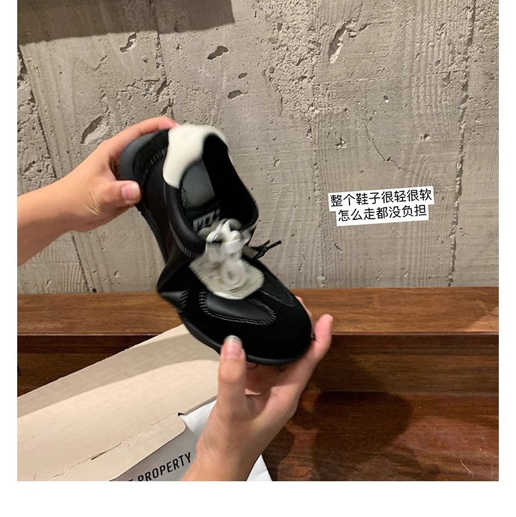 葡萄妈同款系带拼色圆头百搭舒适休闲真皮板鞋增高德训鞋女小白鞋详情3