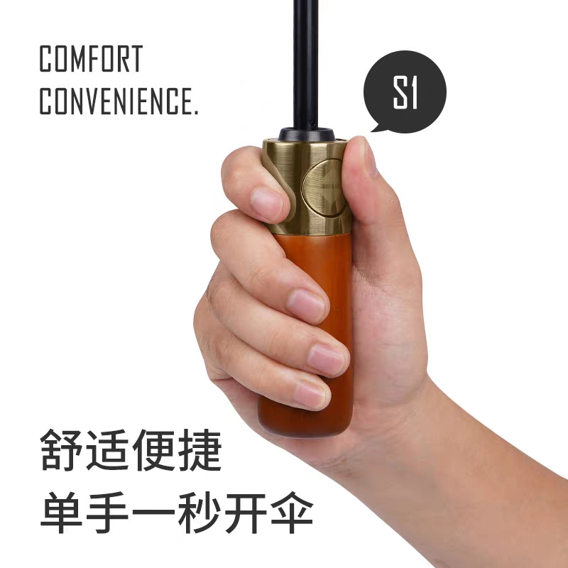 自动雨伞男士商务晴雨两用遮阳伞木手柄雨伞加厚加大防晒遮阳伞详情8