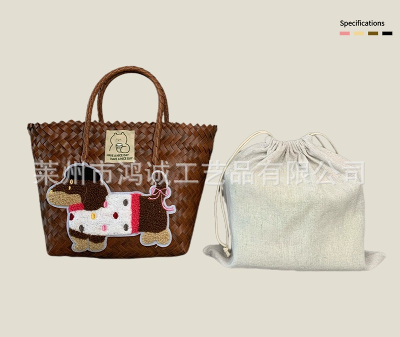 大容量腊肠狗手工编织包菜篮子藤编手提包上班杂物小拎包野餐女包详情8