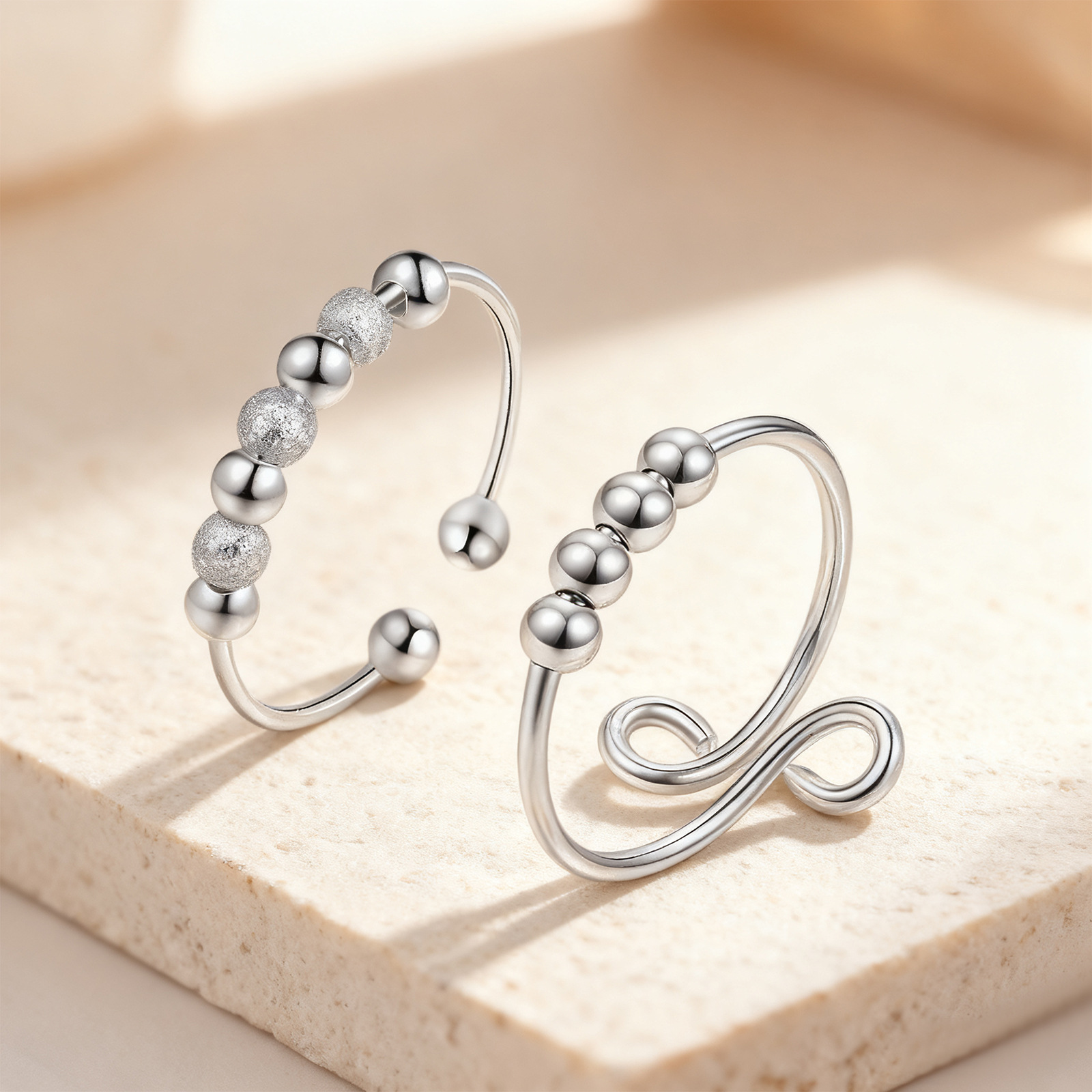 New cross-border rotating ring, universal wheel ring, anxiety ring for women and men, adjustable thin bead ring accessory pic 5