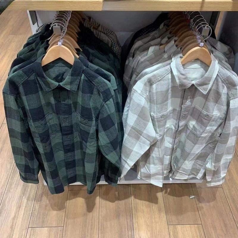 秋季男装竹节棉格子衬衫外套宽松衬衣长袖薄外套E476899/476900详情8