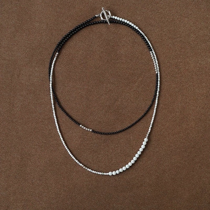 小众设计黑玛瑙串珠长款项链女简约冷淡风气质双层叠戴OT扣锁骨链详情2