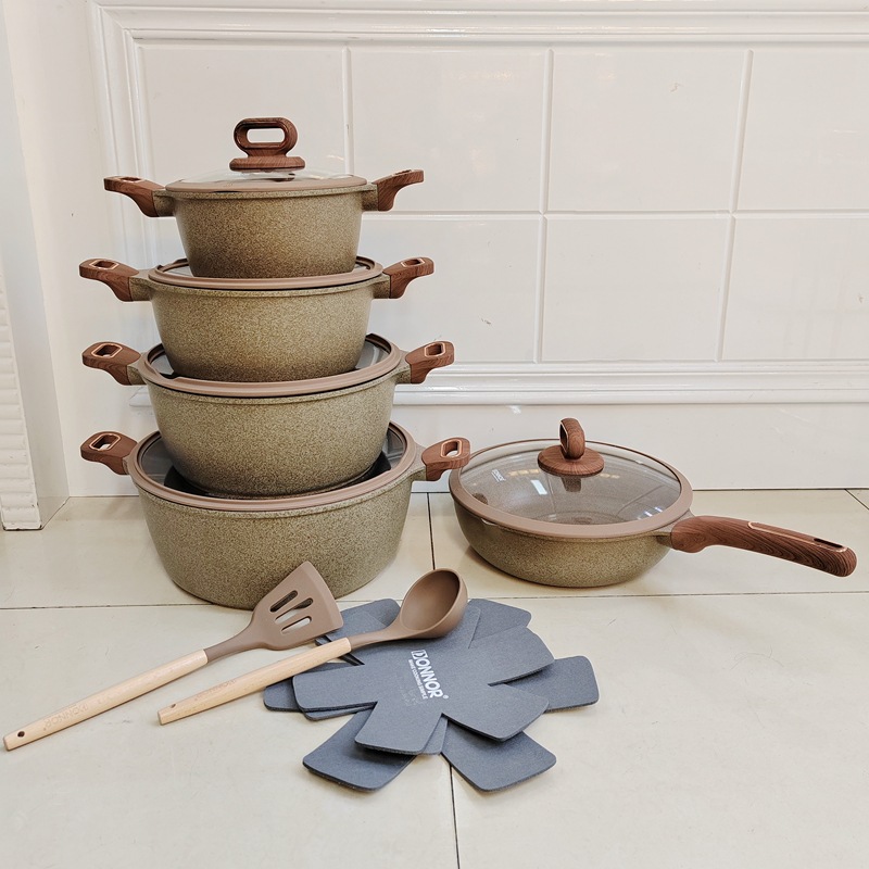15/16 pieces cookware set 15/16 pieces non-stick pot set, tourmaline die-cast aluminum pot with bottom heat pic 12