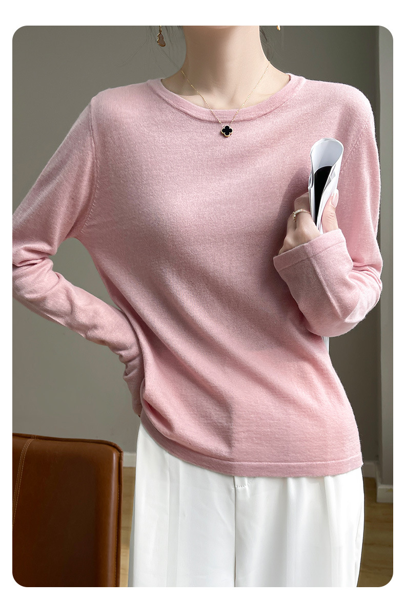 A fine-spun fine wool knitted sweater for women with a round neck, thin spring loose long-sleeved mulberry silk T-shirt, paired with a base layer top pic 13