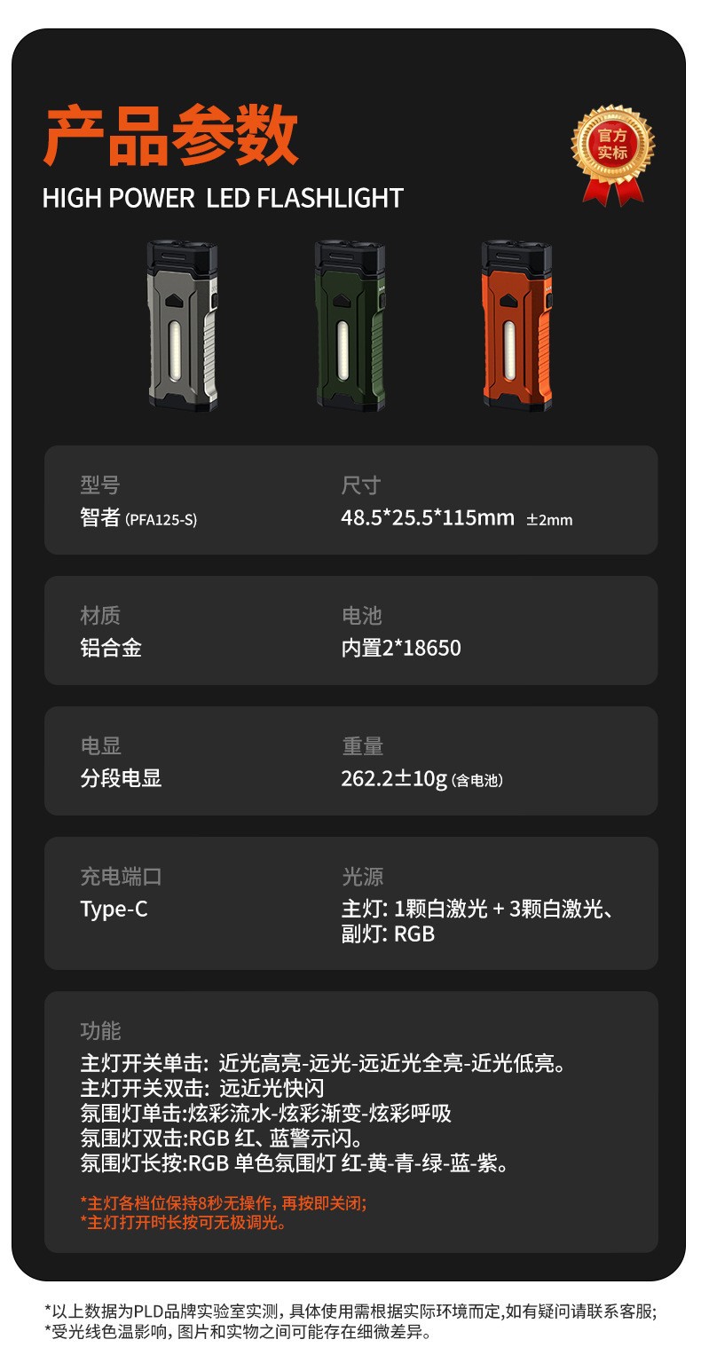 Pailide EDC aluminum alloy multi-functional high-intensity flashlight, RGB colorful outdoor keychain light, warning magnetic work light, high and low beam integrated mountain and camping light pic 21