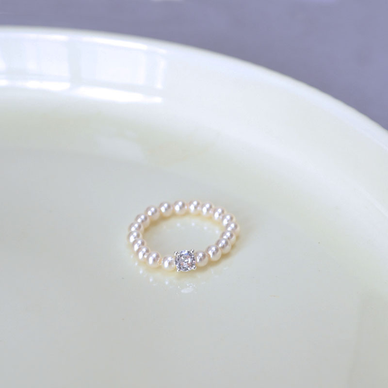 法式优雅小众设计仿家高亮珍珠闪钻日常简约气质弹力手链戒指女详情12