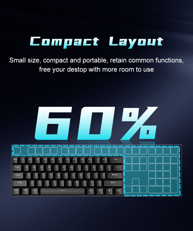 Special offer: Cross-border BD61 wired mechanical keyboard with red, blue and tea switches mixed optical gaming 61-key mechanical keyboard pic 14