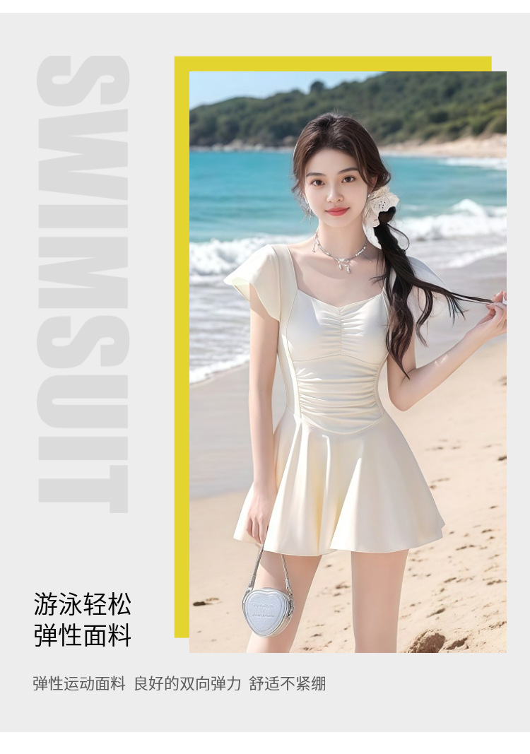 吊带连体泳衣女纯欲风高级感保守显瘦遮肉韩版少女温泉海边游泳衣详情5