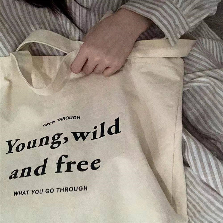 Single-shoulder canvas bag for female students in class, artistic Korean style retro English fashion shopping wholesale cloth bag, zipper bag pic 10