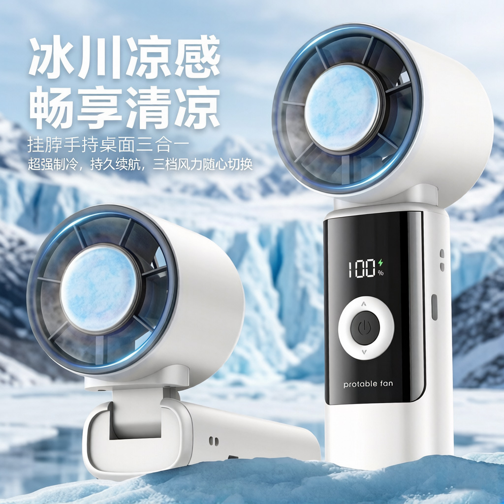 2026新款高速手持冰敷风扇数显大风力迷你折叠199档制冷小风扇详情4