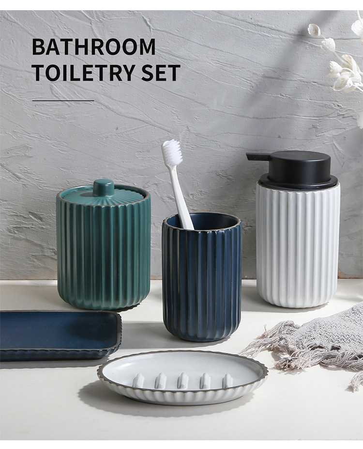 Customized ceramic bathroom set, black clay rough pottery embossed press bottle, lotion bottle, mouthwash cup, soap dish, toiletries set pic 12