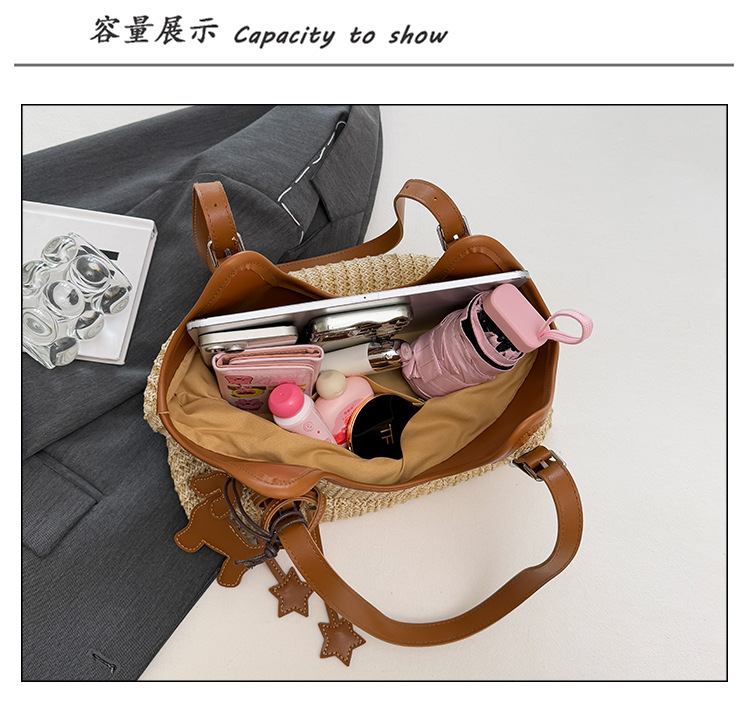 Large-capacity tote bag for women, 2025 new style hand-woven straw bag, commuting, seaside vacation, beach single-shoulder bag, national trend bag pic 12