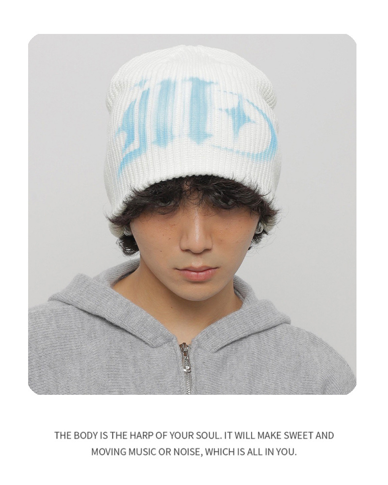 2025 New Korean-style sweet and cool Japanese-style letter cold cap, niche fashion, face-enhancing small ear-protecting knitted cap for winter pic 5