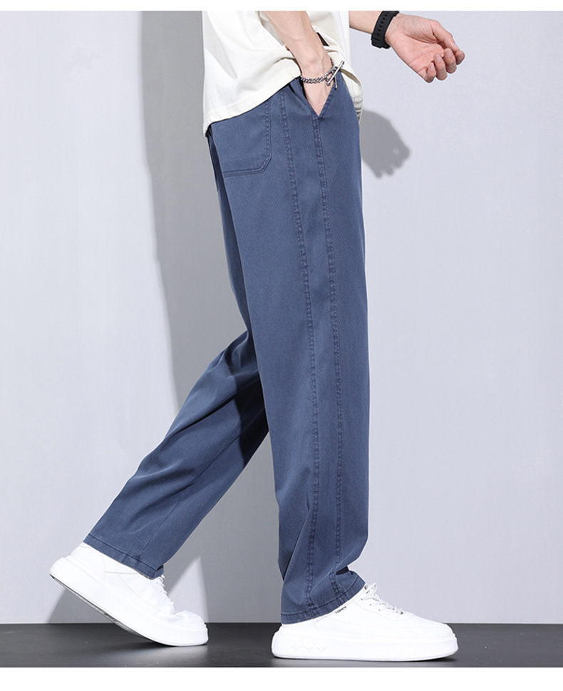 啄木鸟冰丝休闲裤子男士夏季薄款潮牌宽松天丝柔软牛仔五分长裤详情21