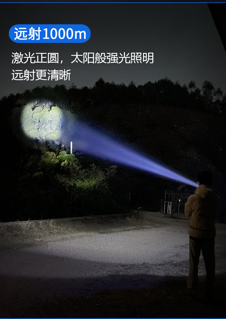 跨境新款XHP50强光手电筒铝合金户外电量显示USB充电伸缩变焦详情6