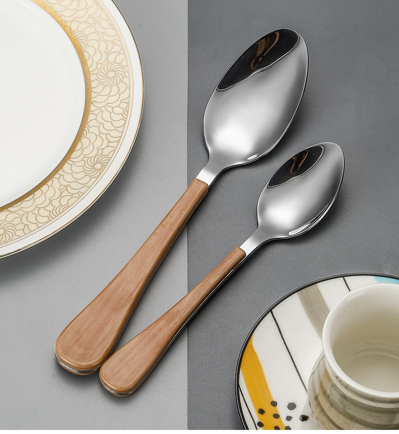 Cross-border Amazon 1010 Stainless Steel Tableware Set for knives, forks and spoons, Creative wood grain handle Western cuisine knives and forks 4-piece set pic 10