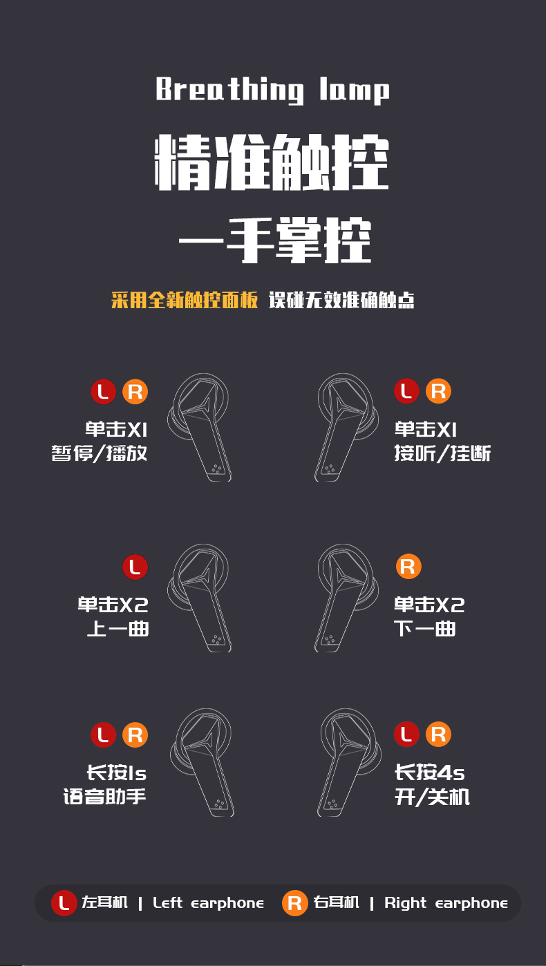 The T33 N35 wireless gaming Bluetooth headphones feature a dual-ear neon design, dual-mode touch control, and an ultra-long battery life for gaming pic 17
