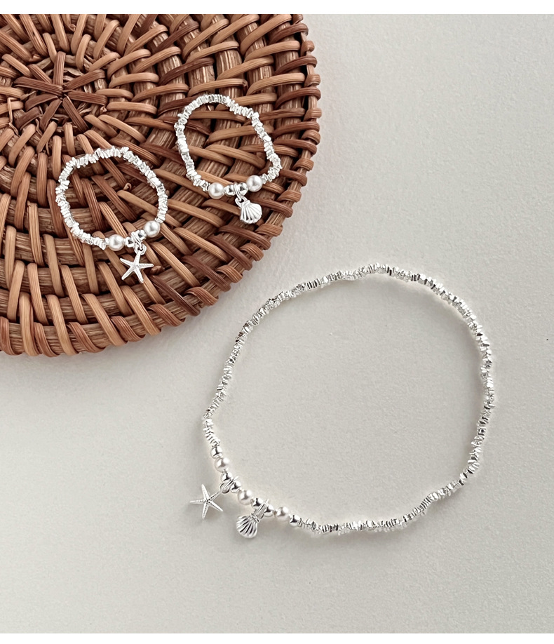925纯银海星贝壳珍珠碎银子手链女手工弹力绳款设计百搭手环B3256详情10