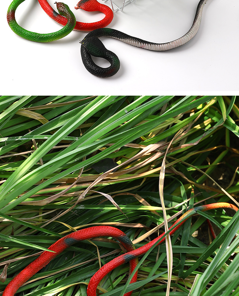 Factory wholesale 68cm eco-friendly rubber snake prank toys, soft rubber fake snakes, Halloween prank toy snakes pic 54