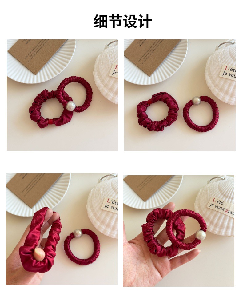 New red New Year style pleated fabric hair band, high-elasticity hair tie, hair tie, hair tie and hair accessory pic 4