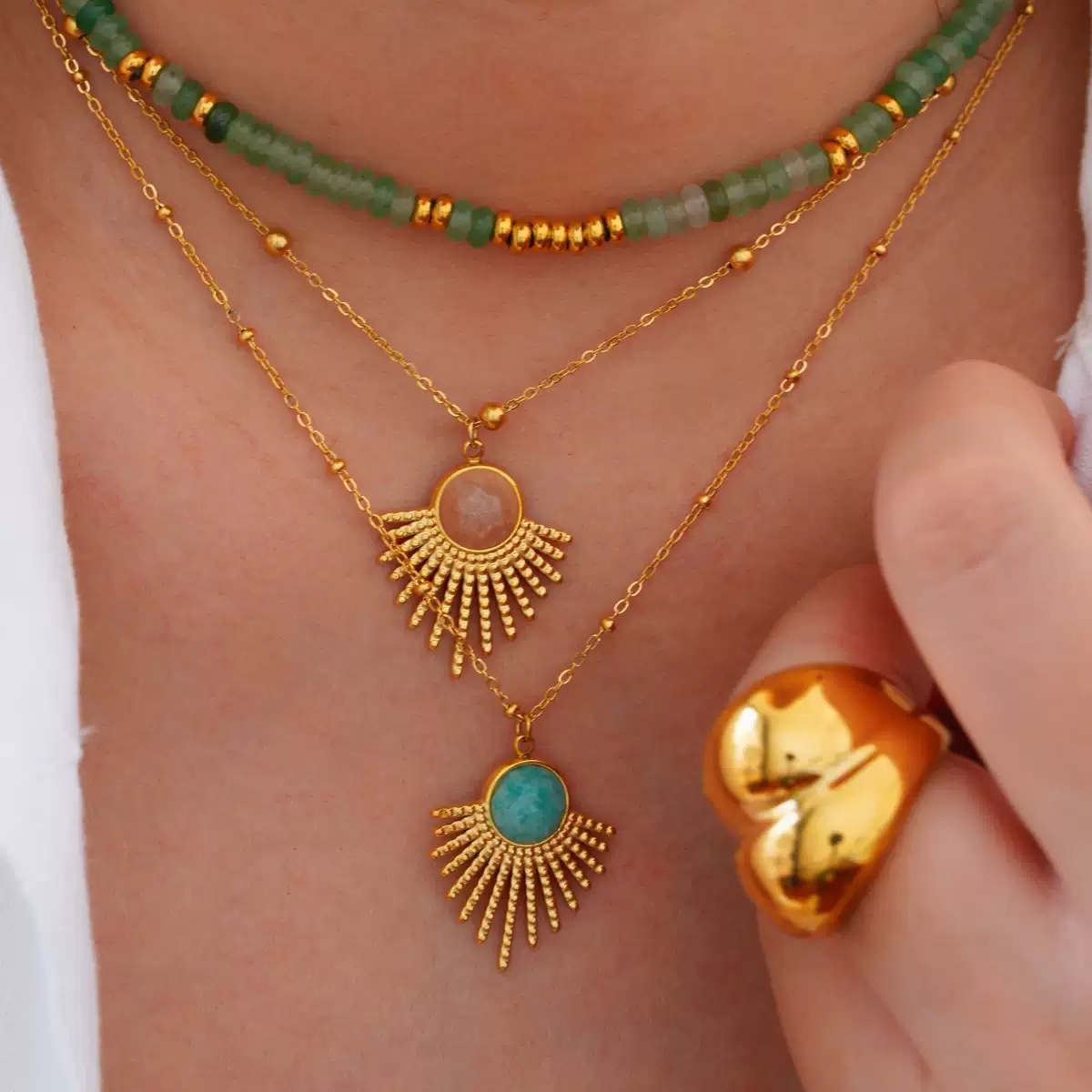 跨境ins时尚轻奢蓝色系列天河石不锈钢14K金项链简约高级手工项链详情7