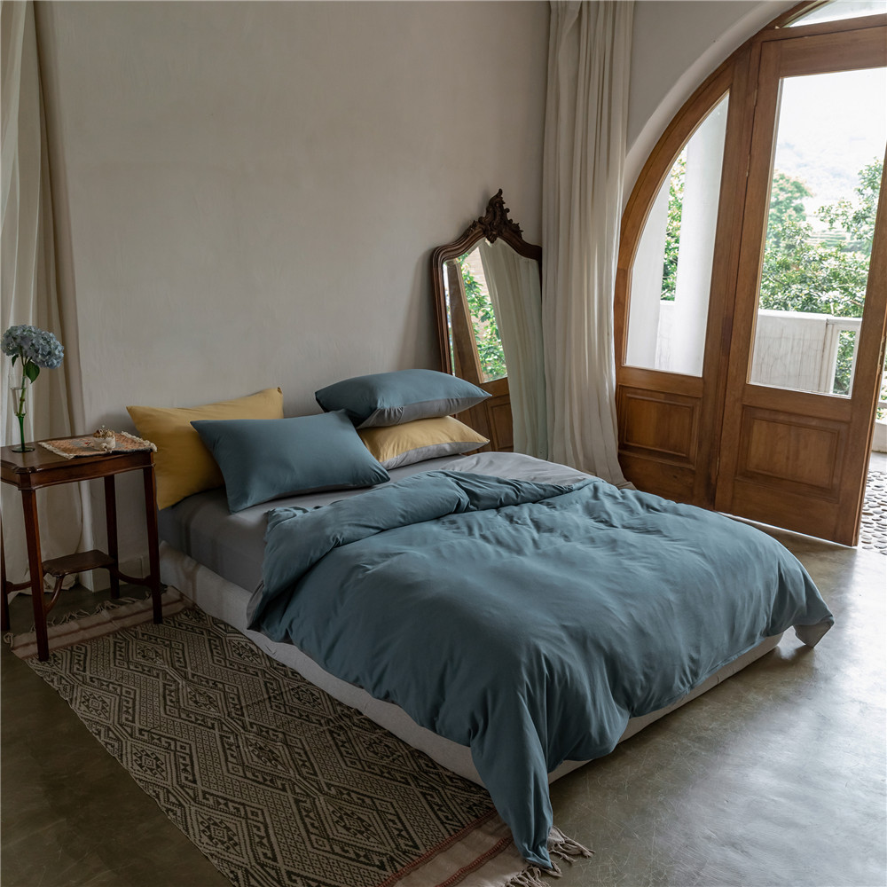 ins Japanese-style solid color all-cotton knitted cotton four-piece set, skin-friendly nude sleeping plain double-layer Indian cotton bed sheet pic 170