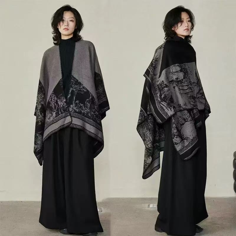 One-piece consignment of new ginkgo leaf slit shawl for women, autumn and winter warm cape, ethnic style outerwear, double-sided high-end cape wholesale at street stall pic 6