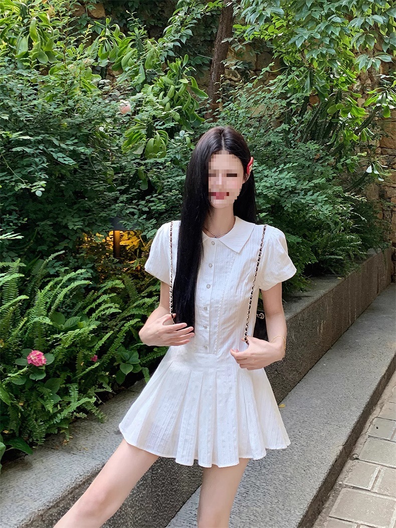新中式白色泡泡袖衬衫连衣裙子女夏季法式气质小个子收腰甜美短裙详情22