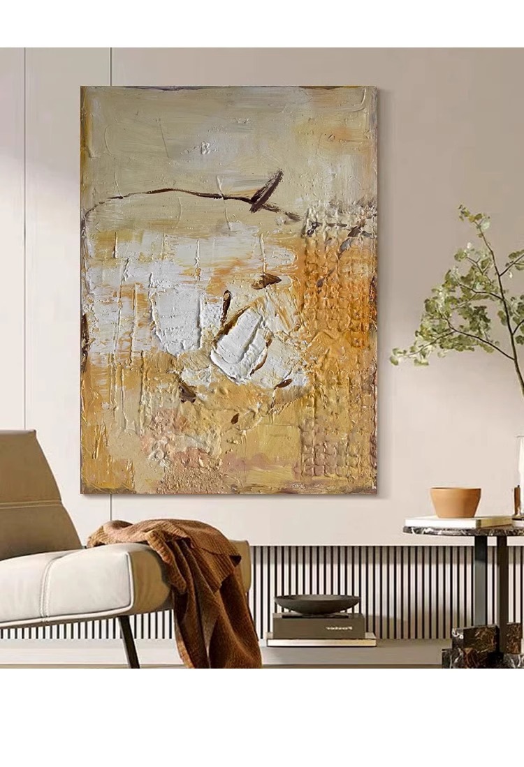 中古风肌理手绘油画侘寂风客厅装饰画玄关挂画餐边柜卧室壁画高级详情11