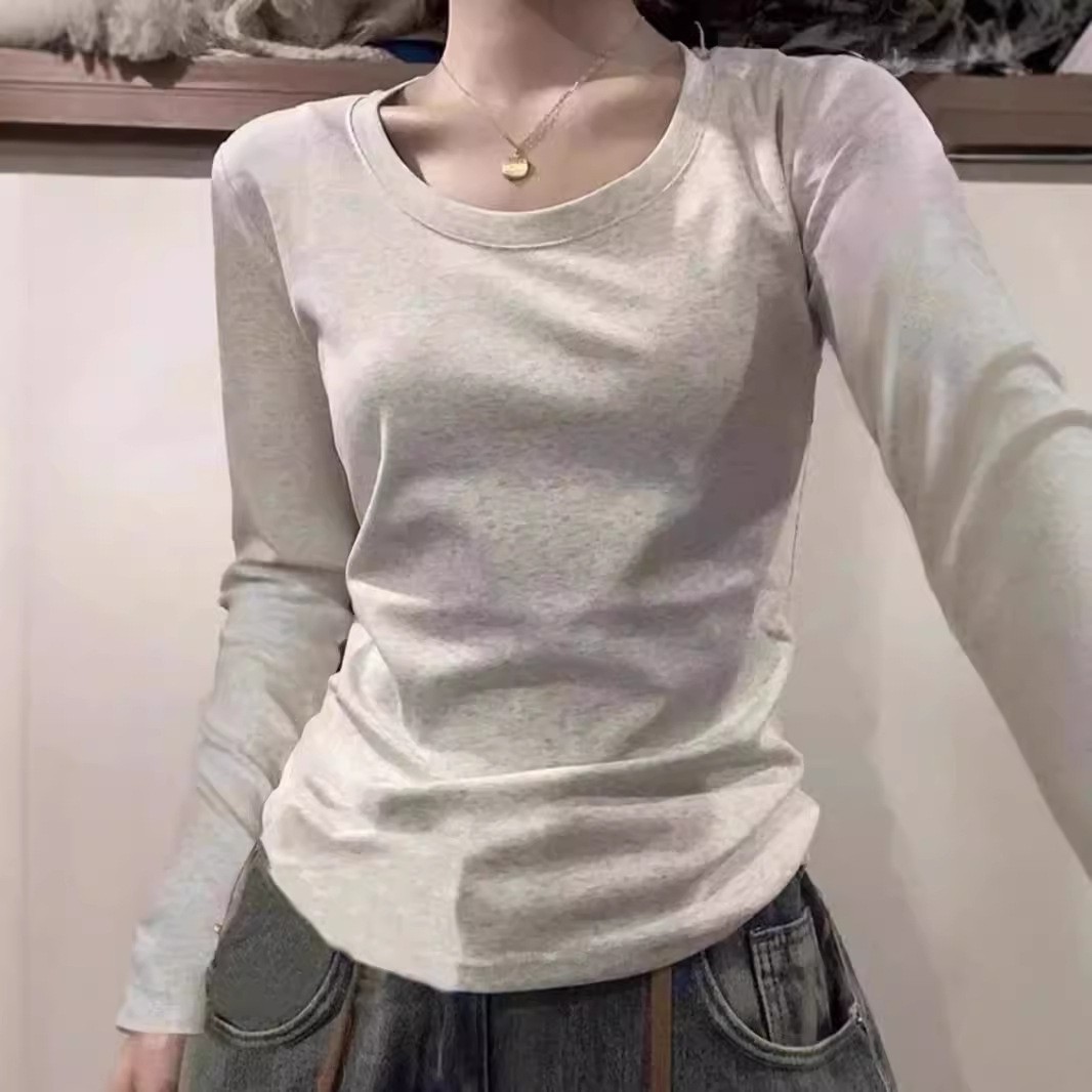 纯棉白色内搭打底衫长袖t恤女装秋冬季加厚修身正肩百搭上衣批发详情5
