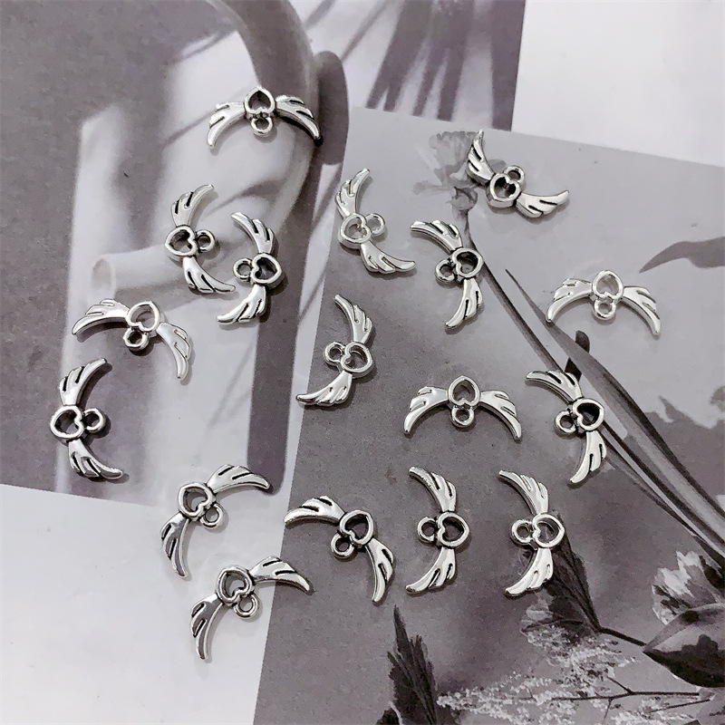DIY zinc alloy jewelry accessories, heart-shaped wing pendants, simple style necklaces, bracelets, beaded tassels, pendant jewelry accessories pic 4