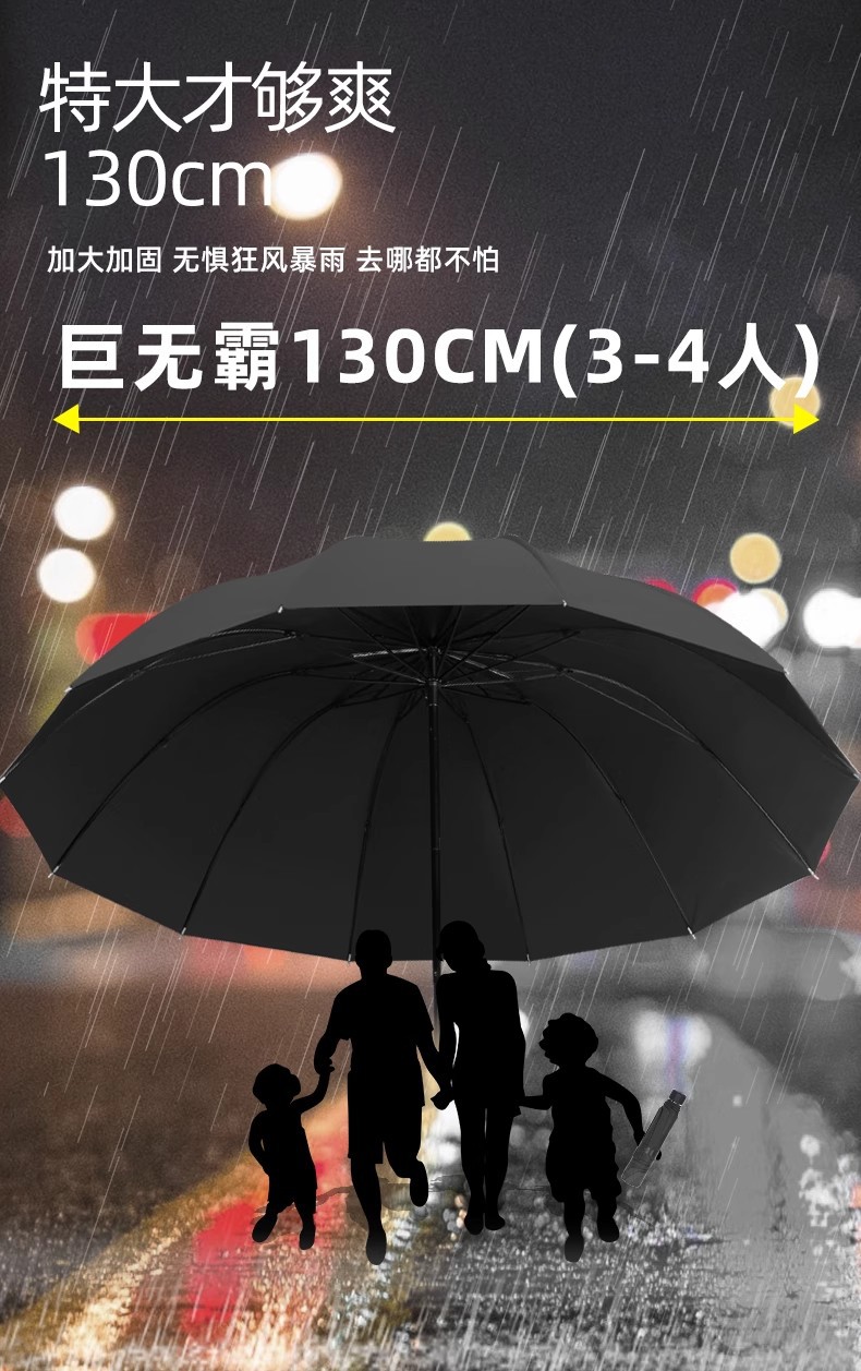 超大号男士双人三人晴雨伞加厚加固防风遮阳折叠两用手动伞详情5